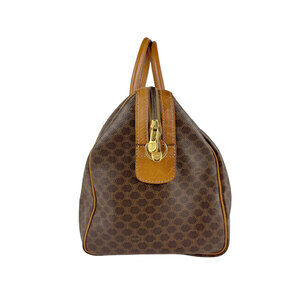 Celine Boston Coated Bag Leather Canvas Brown Macadam